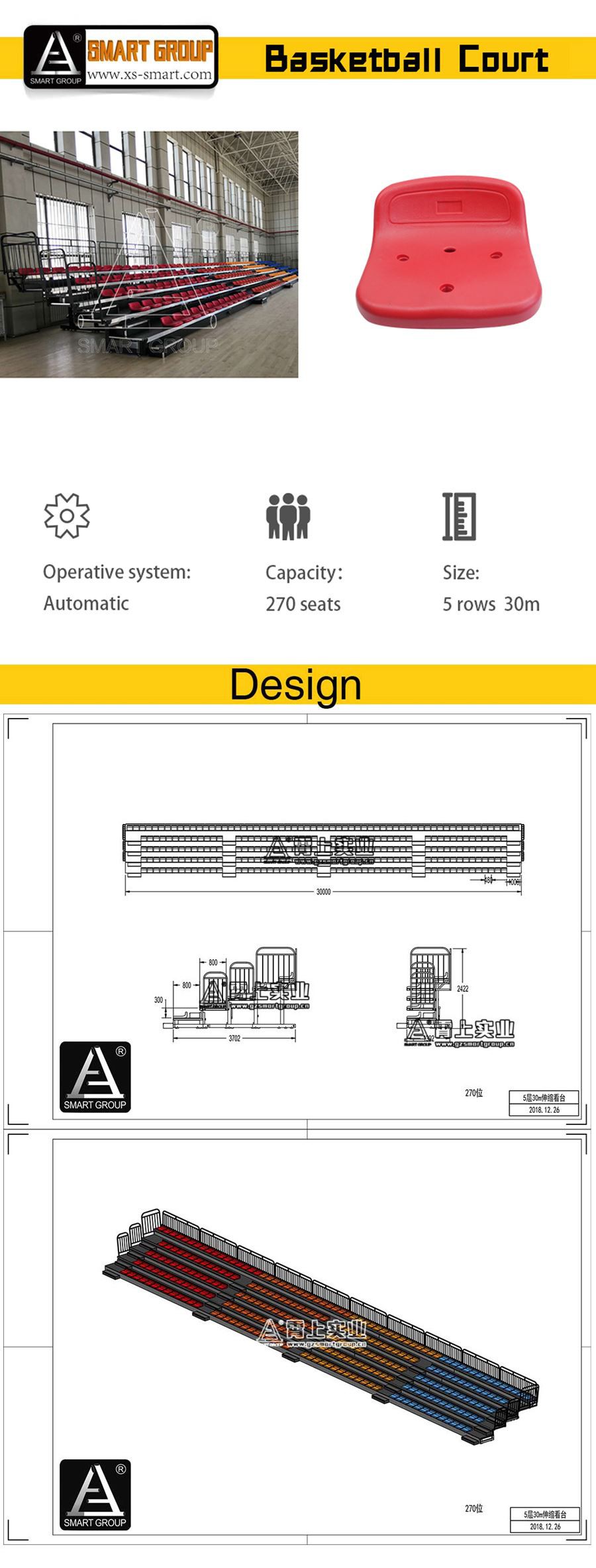 Indoor Stadium Bleacher Seating Retractable